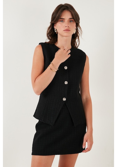Lela Pamuk Ve Yün Karışımlı Slim Fit Bisiklet Yaka Tüvit Bayan Yelek 611Ye00059 Siyah