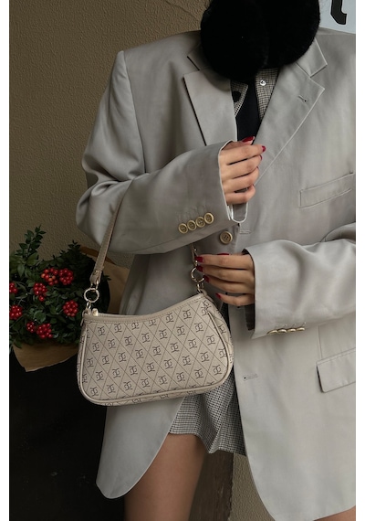 Shule Bags Farme Monogram Baget Ve Çapraz Çanta Bej Bej