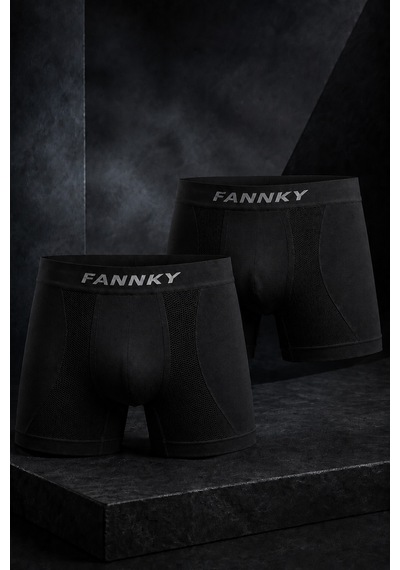 Fit Women Erkek Rahat Esnek Seamless 2 Li Siyah Boxer