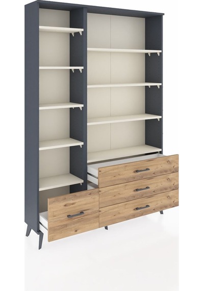 Arges Dolap 9 Raflı 4 Çekmeceli 132x30x195 Antrasit-aytaşı/çam Antrasit
