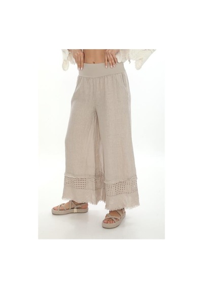 Eren Style İtalyan Fisto Detaylı Keten Pantolon-9186 Bej