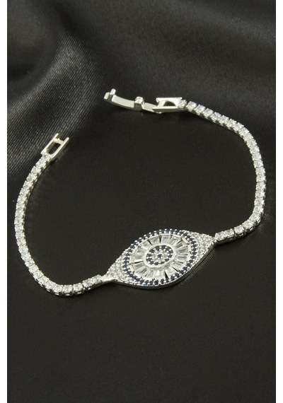 Oval - 435 - Zirkon Taşlı Çocuk Bileklik 16 Cm - Nazblsmm - Gümüş Rengi