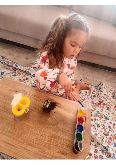 4-7 Yaş Zoo Sıvı Geçirmez Çocuk Aktivite Boyama Önlüğü