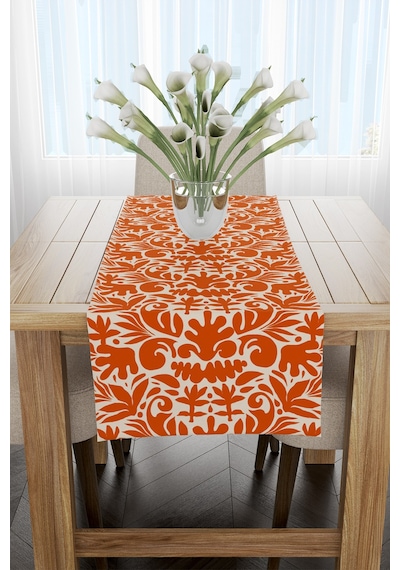 Turuncu Yaprak Desenli Runner 40x220cm Turuncu