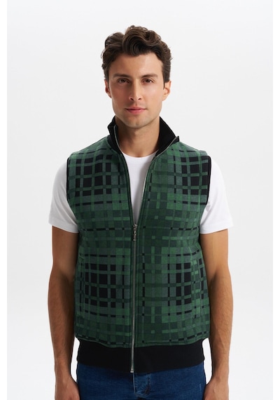 AR-MA Arma Erkek Slim Fit Örme Desenli 3 İplik Şardonlu Dik Yaka Yelek %70 Pamuk %30 Polyester Y6sso9490 Yeşil
