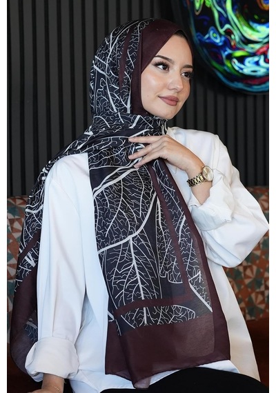 Mermer Desen Bordo Soft Pamuk Şal Çok Renkli 54
