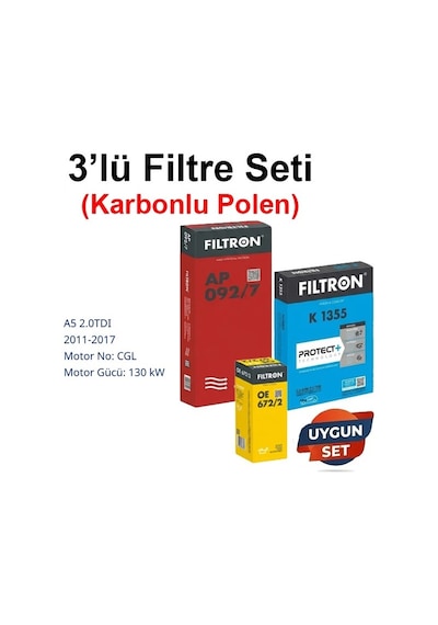Netpar Audi A5 2.0tdı 2011-2017 Filtron 3'lü Filtre Seti Karbonlu