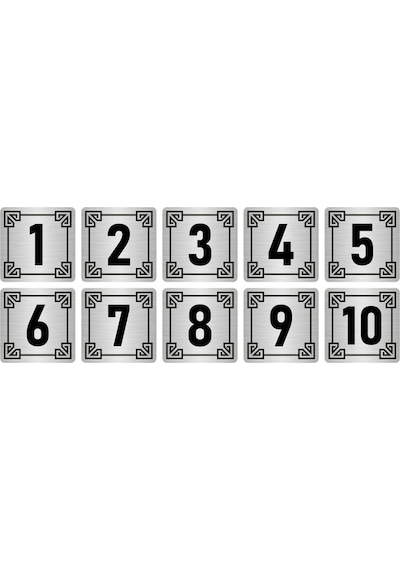 Metal Kapı Masa Dolap Numara Levhası 7x7cm Gümüş Renk 10 Adet (1…10)