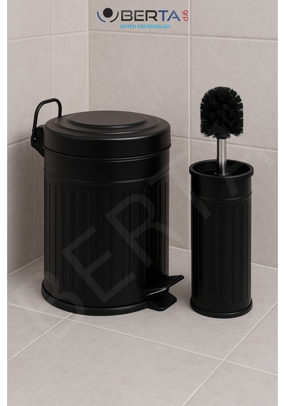 Vintage Banyo Seti Beyaz Çöp Kovası 5lt Tuvalet Fırçası Lüks Model - Mini Boy Çöp Poşeti Hediyelidir Siyah