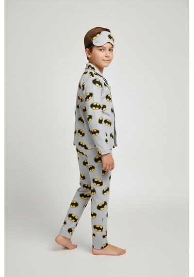 Beka Kids Erkek Çocuk Önden Düğmeli Karakter Desenli Pijama Takımı - Göz Bantlı Gri