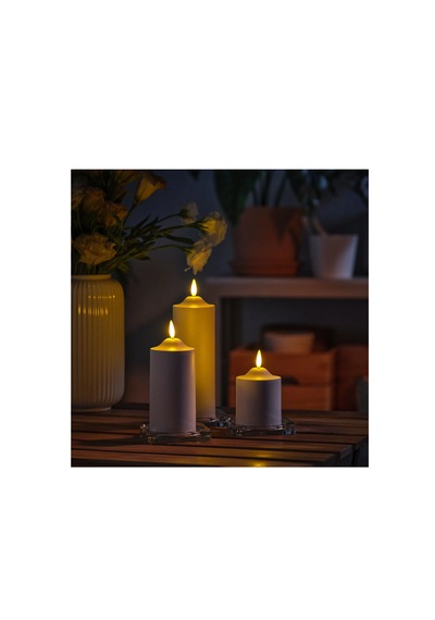 Ikea Smålom Led'li Blok Mum, Beyaz, 9 Cm, Pilli