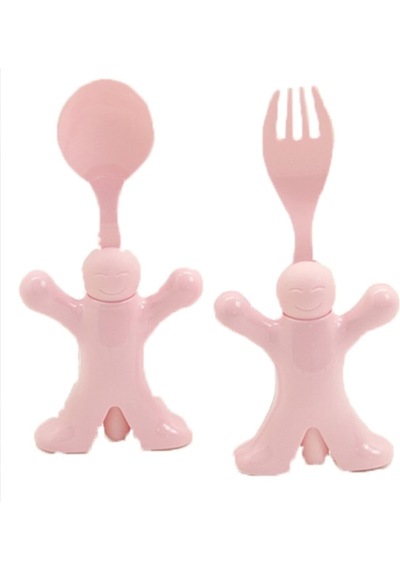 Bebek Figürlü Çocuk Mama Kaşık Çatal Seti Renkli Plastik Set Asor Çok Renkli