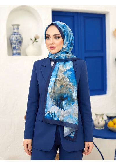 Cappio Scarf Cappio Sky Bloom Fransız İpeği Şal Parlement Mavi