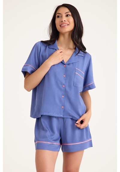 Amarelle Dream Gri Mavi 4 Lü Viskon Pijama Takım Seti Mavi
