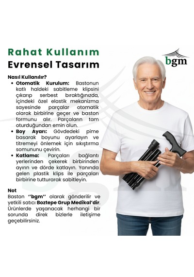 Baston Katlanabilir Denge Bastonu Yüksek Kalite Ayarlanabilir Baston Siyah