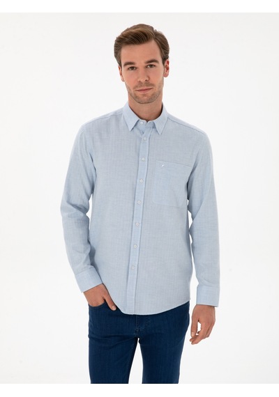 Cacharel Açık Mavi Slim Fit % 100 Pamuk Gömlek Denım