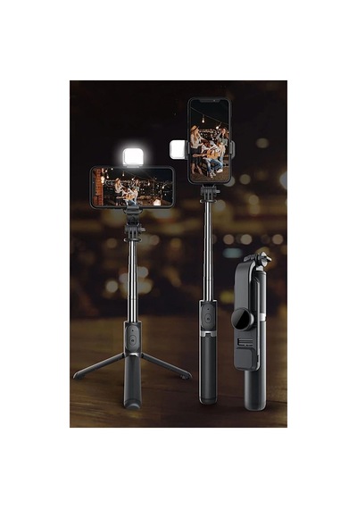 Led Işıklı Selfie Çubuğu Bluetooth Kumandalı Kablosuz Tripot Selfie Monopod Selfie Stick Siyah Diğer