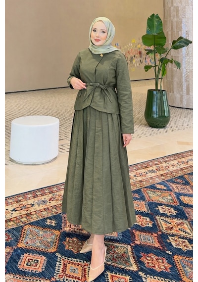 Riella Butik Olera Etekli Tesettür Takım Yeşil