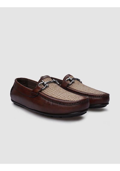 Cabani %100 Hakiki Deri Kahverengi Örgü Detaylı Erkek Loafer-kahve Rengi Kahverengi