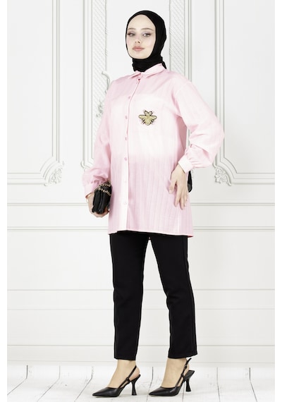 Sevitli Cebi Arı Detaylı Keten Tunik-pembe-3871-pembe Pembe