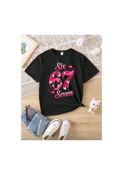 Stil X Sıx Seven Baskılı Kız Çocuk Tshırt, 67 Tasarımlı Siyah-9
