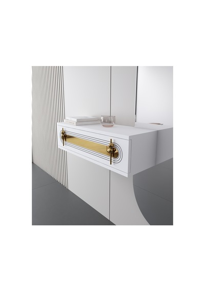 Işık 70cm Duvara Monte Kapaklı Raflı Modern Dresuar Beyaz-altın Beyaz-altın