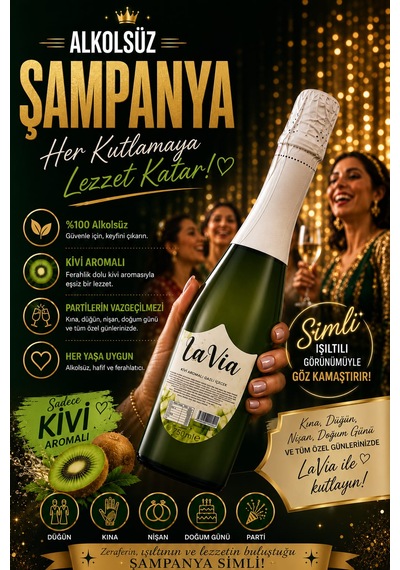 Alkolsüz Şampanya Kivi Aromalı Simli İçecek Alkolsüz Salla Patlat Şampanya