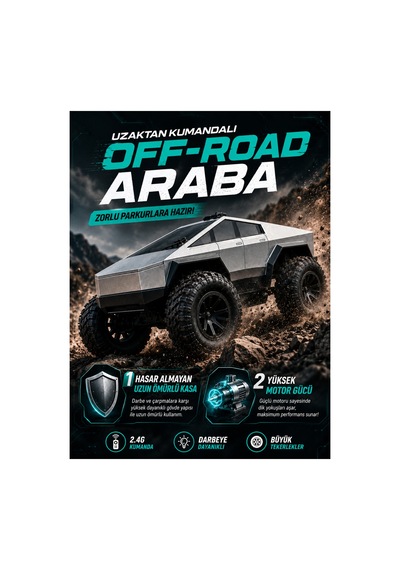 Tesla Cybertruck Görünümlü 1:18 Ölçü Uzaktan Kumandalı Pickup Araba Darbeye Dayanıklı Hafif Kasa - Işıklı - Şarj Edilebilir Pilli - 20x15cm Gri