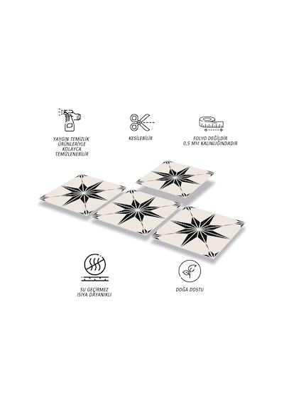 Tink KENDİNDEN YAPIŞKANLI SİYAH YILDIZ DESENLİ PVC KARO 30X30 CM