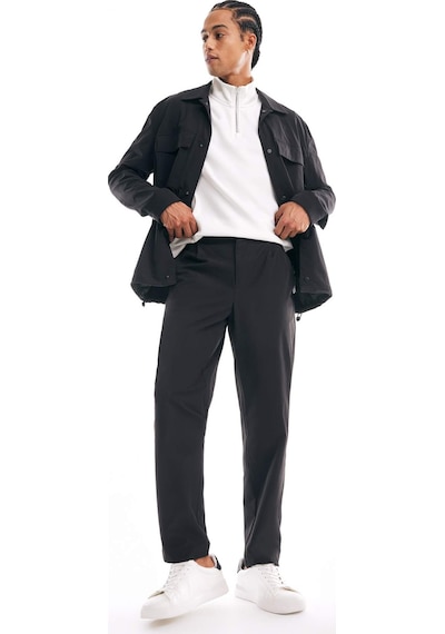 Defacto - Regular Fit Polo Yaka Çıtçıtlı Cepli Teknik Gömlek Ceket B7396AX24SP Siyah