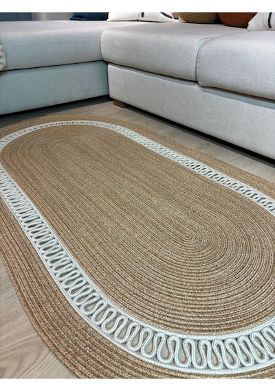 Mavaux Lotus Jüt Hasırlı El Örgüsü Kilim Krem