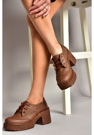 Fox Shoes T996157009 Taba Kalın Topuklu Kadın Ayakkabı Taba