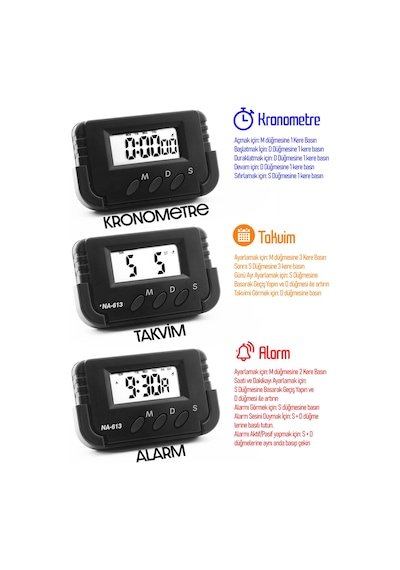 2li Set Masa Lambası + Kronometreli Öğrenci Saati Akrobat Metal 360 Çalışma Masası Lambası Siyah Siyah
