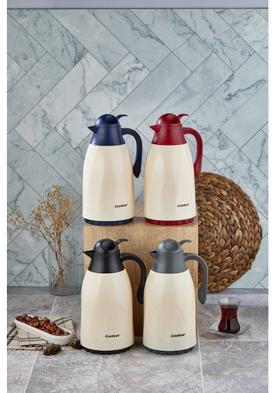 Ckr-2075 1.3lt Renkli Cam Hazneli Retro Plastik Termos Çok Renkli