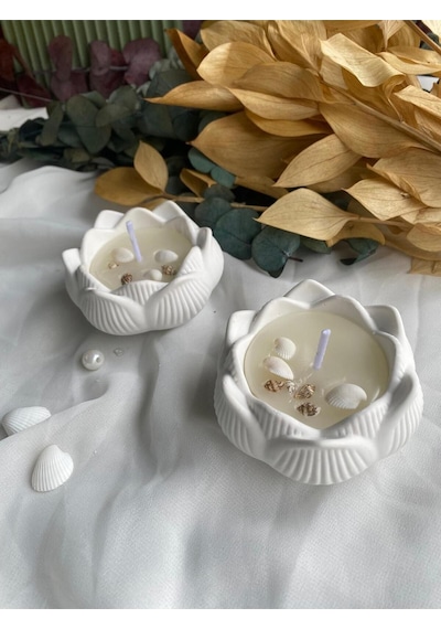 Bernami Mumluk Şamdanpinterest 2'li Deniz Kabuğu Süslemeli Lotus Mum Diğer