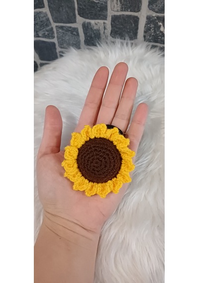 Ayçiçekli Lastik Toka- Örgü Toka Sarı