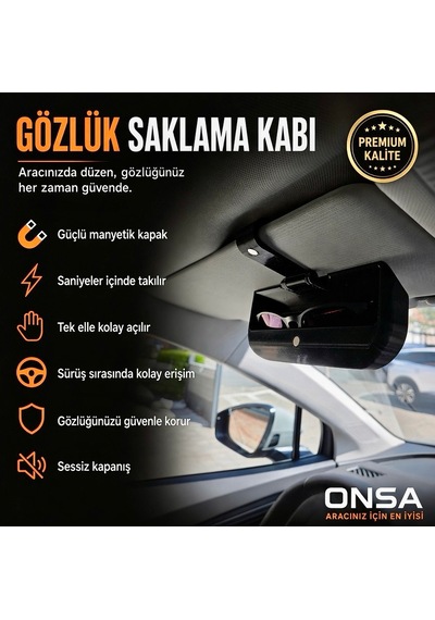 Araç İçi Güneşlik Gözlük Saklama Kabı Mıknatıslı Premium Tasarım Standart