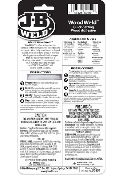 Jb Woodweld Şırınga 25ml Ahşap Onarıcı Ve Ahşap Yapıştırıcı Hızlı Süper Güçlü Yapıştırıcı
