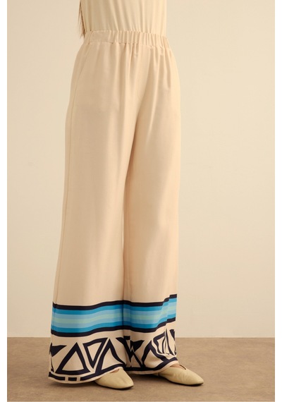 Aker Çizgi Desenli , Beli Lastikli Cotton Pantolon Mavi Mavi