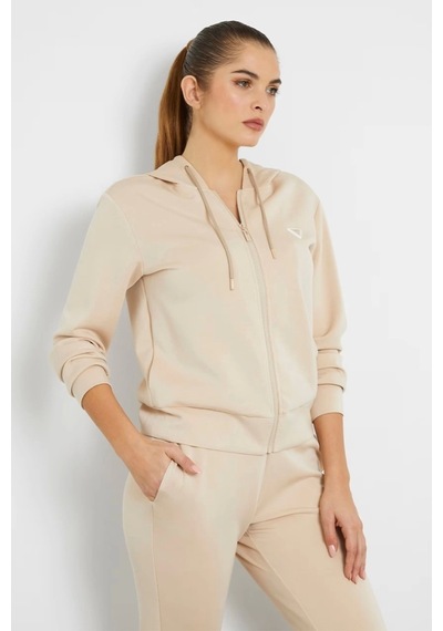 Guess Kadın Kapüşonlu Fermuarlı Sweatshirt Bej