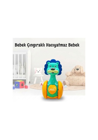 Sevimli Aslan Hacıyatmaz Oyuncak Yeşil - Sesli Ve Çıngıraklı Sallanan Bebek Denge Oyuncağı