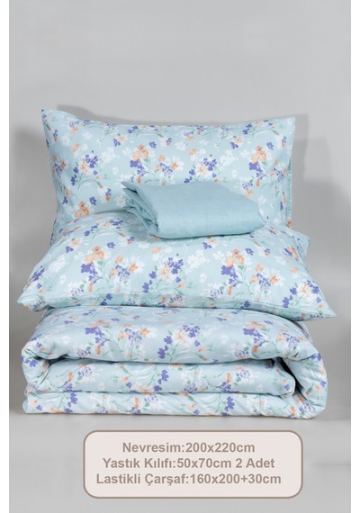 Elart Floret Nevresim Takımı Çift Kişilik Lastikli Çarşaf 200x220 Cm Yeşil Yeşil