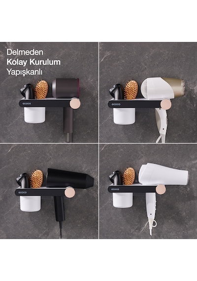 Ecoco Saç Kurutma Makinesi Tutacağı Ve Banyo Düzenleyici Beyaz