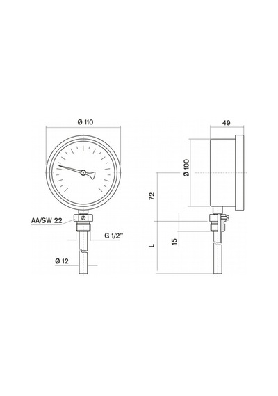 Pakkens Termometre 0-120 Derecec Çap 100 MM Daldırma Boyu 10 CM Alttan