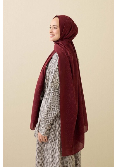 Imannoor İman I Kafes Bordo Tencel Pamuk İpek Şal 70x200 Bordo