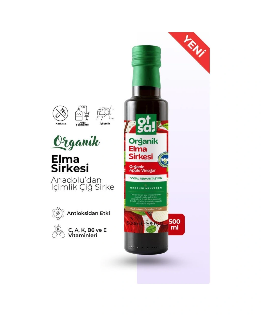 Otsa Organik Elma Sirkesi 500 Ml Doğal Fermantasyon 500 ML