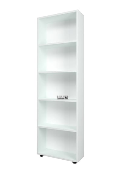 Bofigo Dekoratif 5 Raflı Kitaplık Modern Kitaplık Çınar Beyaz