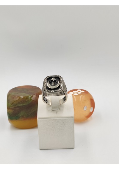 Ay Yıldız Taşsız 925 Ayar 24 Mm 17,60 G. Erkek Yüzüğü Gümüş