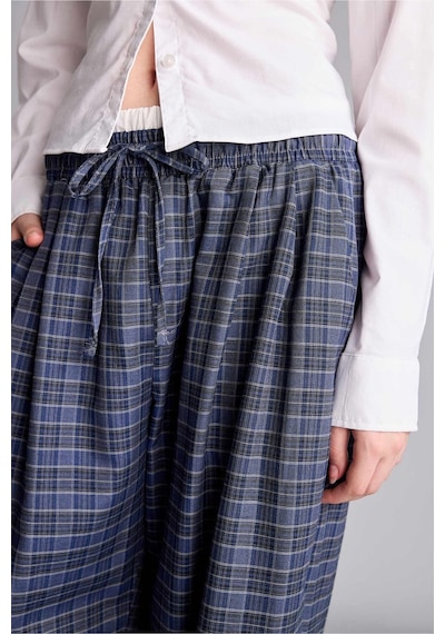 Defacto Ekose Desenli Bağcıklı Beli Lastikli Wide Leg Pantolon I2064ax26aunv241 Lacivert-nv241