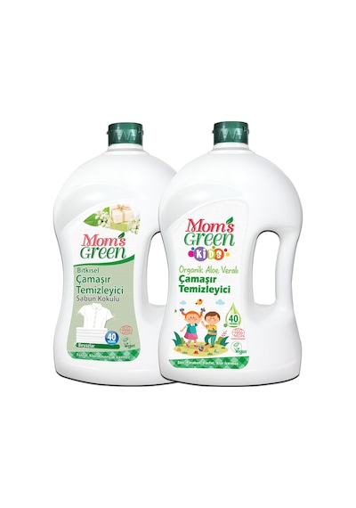 Mom's Green Çocuk Organik Çamaşır Temizleyici + Beyazlar için Bitkisel Çamaşır Temizleyici Sabun Kokulu 2 x 1500 ML